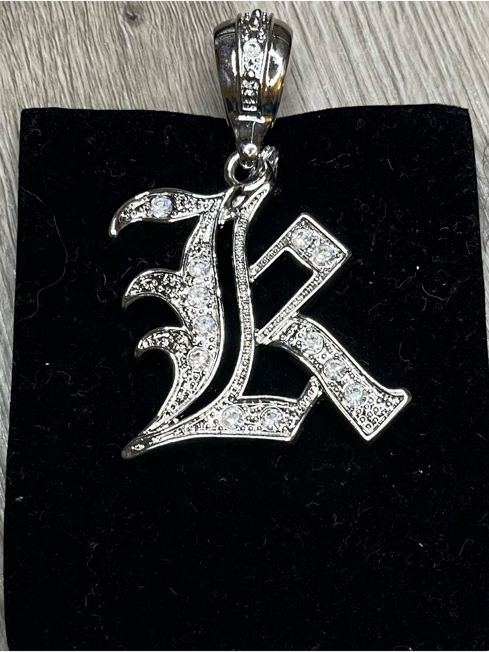 Large Sparkling Silver 'K' Initial Pendant